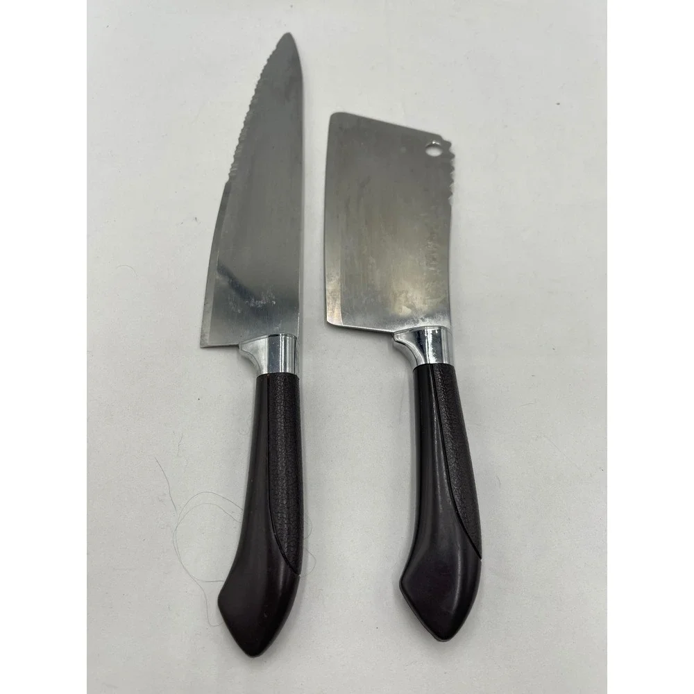 Ginsu Knife Brown Plastic Handle Stainless USA Chef Knife & Meat Cleaver
